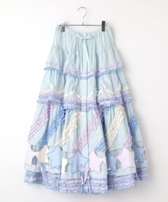PINK HOUSE / ピンクハウス ロング・マキシ丈スカート | 星形ワッペン付き配色フリルスカート