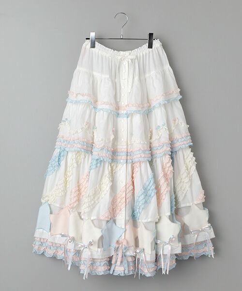 星形ワッペン付き配色フリルスカート