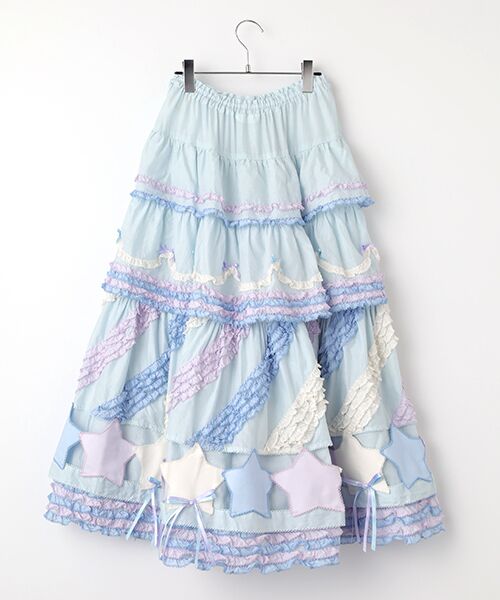 PINK HOUSE / ピンクハウス ロング・マキシ丈スカート | 星形ワッペン付き配色フリルスカート | 詳細3