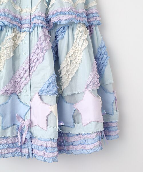 PINK HOUSE / ピンクハウス ロング・マキシ丈スカート | 星形ワッペン付き配色フリルスカート | 詳細5