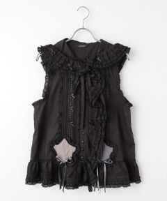 PINK HOUSE / ピンクハウス ベスト | 星形ワッペン付き配色フリルベスト