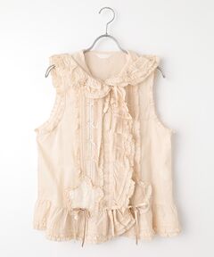 PINK HOUSE / ピンクハウス ベスト | 星形ワッペン付き配色フリルベスト