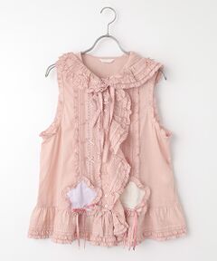 PINK HOUSE / ピンクハウス ベスト | 星形ワッペン付き配色フリルベスト