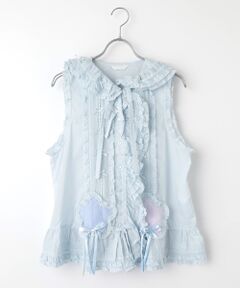 PINK HOUSE / ピンクハウス ベスト | 星形ワッペン付き配色フリルベスト