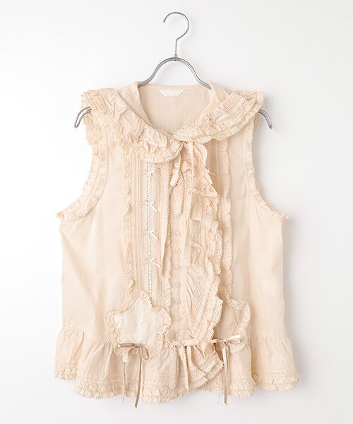 PINK HOUSE/ピンクハウス 星形ワッペン付き配色フリルベスト キナリ FREE PINK HOUSE/ピンクハウス 星形ワッペン付き配色フリルベスト キナリ FREE