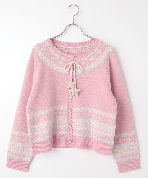 PINK HOUSE/ピンクハウス 星モチーフ丸ヨークニットカーディガン ピンク FREE PINK HOUSE/ピンクハウス 星モチーフ丸ヨークニットカーディガン ピンク FREE
