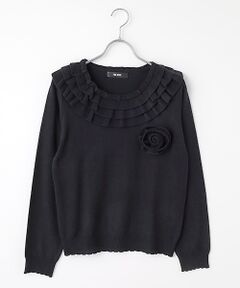 PINK HOUSE / ピンクハウス ニット・セーター | フラワーモチーフブローチ付きフリルニット