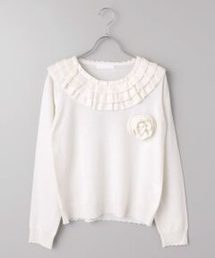 PINK HOUSE / ピンクハウス ニット・セーター | フラワーモチーフブローチ付きフリルニット