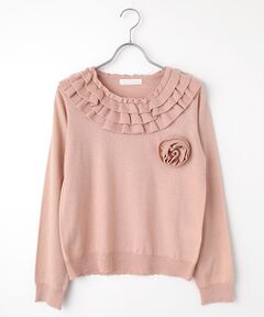 PINK HOUSE / ピンクハウス ニット・セーター | フラワーモチーフブローチ付きフリルニット