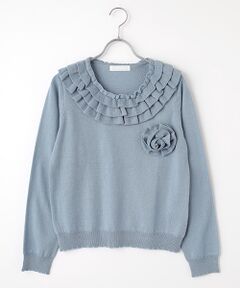 PINK HOUSE / ピンクハウス ニット・セーター | フラワーモチーフブローチ付きフリルニット