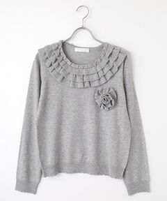 PINK HOUSE / ピンクハウス ニット・セーター | フラワーモチーフブローチ付きフリルニット