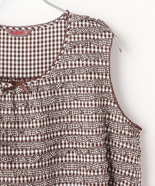 PINK HOUSE / ピンクハウス ロング・マキシ丈ワンピース | ギンガムチェックフリルワンピース | 詳細5