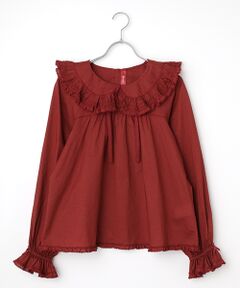 フリル襟タイ付きローンブラウス