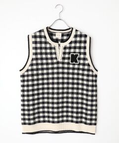 PINK HOUSE / ピンクハウス ベスト | Ｋロゴワッペン付きチェックニットベスト