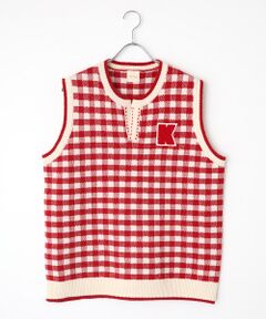 PINK HOUSE / ピンクハウス ベスト | Ｋロゴワッペン付きチェックニットベスト