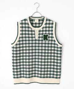 PINK HOUSE / ピンクハウス ベスト | Ｋロゴワッペン付きチェックニットベスト