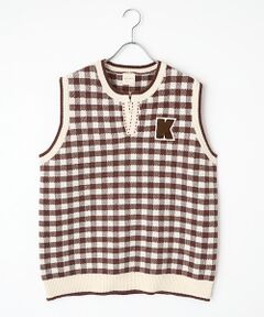 PINK HOUSE / ピンクハウス ベスト | Ｋロゴワッペン付きチェックニットベスト