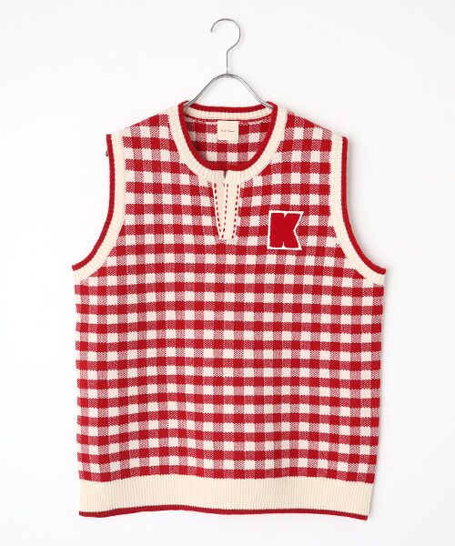 Ｋロゴワッペン付きチェックニットベスト