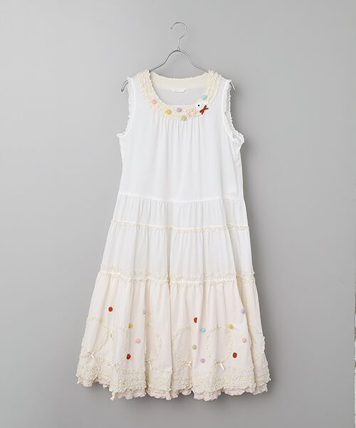 PINK HOUSE / ピンクハウス ロング・マキシ丈ワンピース | ポップルフリル使いワンピース（シロ）