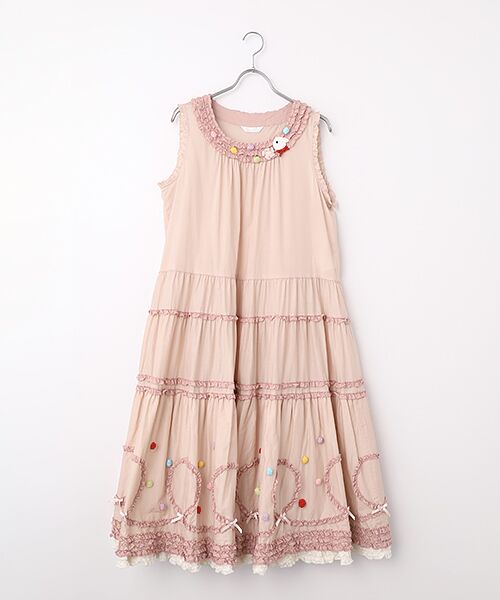 PINK HOUSE / ピンクハウス ロング・マキシ丈ワンピース | ポップルフリル使いワンピース（ピンク）