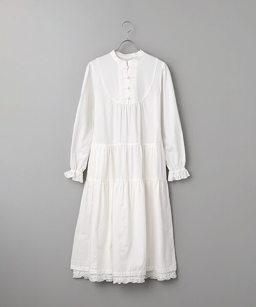 PINK HOUSE / ピンクハウス ロング・マキシ丈ワンピース | ローンフリル使いダンガリーワンピース（シロ）