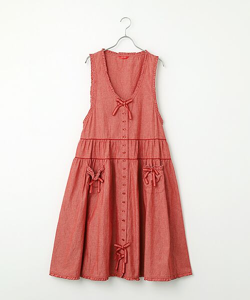 PINK HOUSE / ピンクハウス ロング・マキシ丈ワンピース | ダンガリージャンパースカート（アカ）