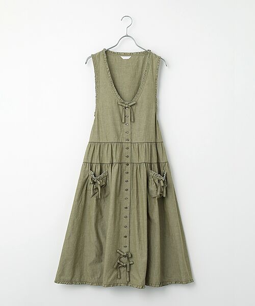 PINK HOUSE / ピンクハウス ロング・マキシ丈ワンピース | ダンガリージャンパースカート（カーキ）