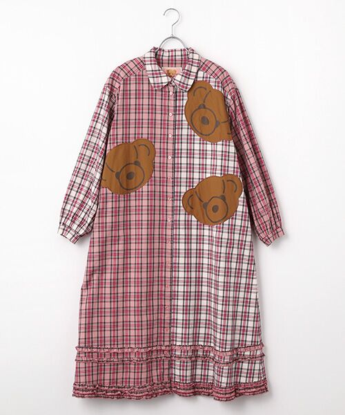 PINK HOUSE / ピンクハウス ロング・マキシ丈ワンピース | くまアップリケ使いオリジナルタータンチェックワンピース（ピンク系）