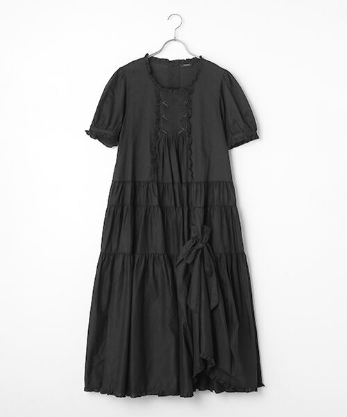 PINK HOUSE / ピンクハウス ロング・マキシ丈ワンピース | たくし上げリボン付きローンワンピース（クロ）