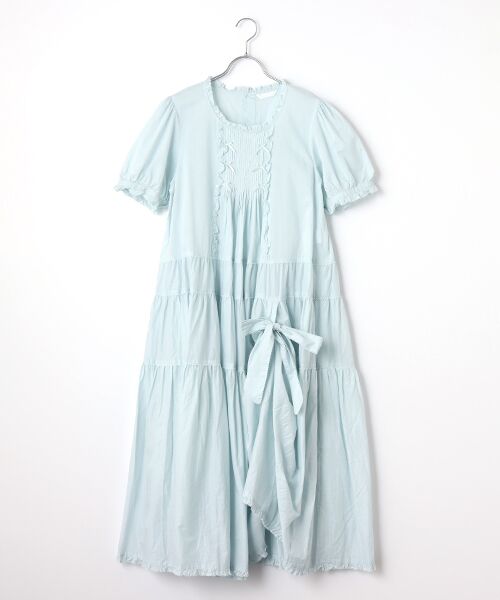 PINK HOUSE / ピンクハウス ロング・マキシ丈ワンピース | たくし上げリボン付きローンワンピース（サックス）