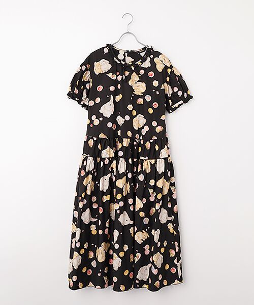 PINK HOUSE / ピンクハウス ロング・マキシ丈ワンピース | 幸見うさぎプリントティアードワンピース（クロ）