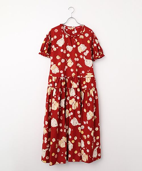 PINK HOUSE / ピンクハウス ロング・マキシ丈ワンピース | 幸見うさぎプリントティアードワンピース（アカ）