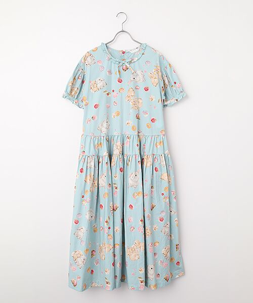 PINK HOUSE / ピンクハウス ロング・マキシ丈ワンピース | 幸見うさぎプリントティアードワンピース（ソライロ）