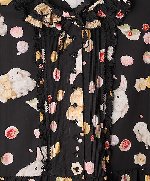 PINK HOUSE / ピンクハウス ロング・マキシ丈ワンピース | 幸見うさぎプリントフリルワンピース | 詳細1