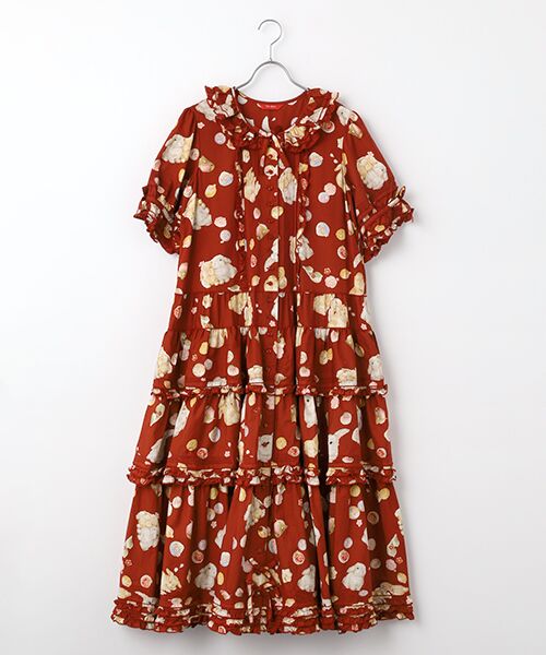 PINK HOUSE / ピンクハウス ロング・マキシ丈ワンピース | 幸見うさぎプリントフリルワンピース（アカ）