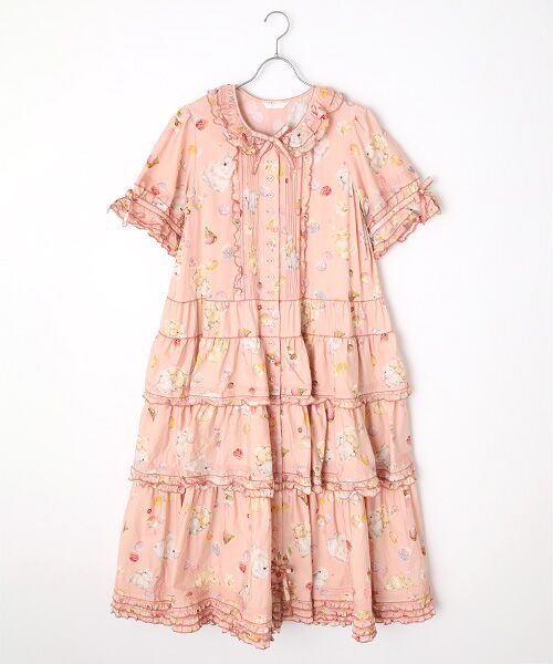 PINK HOUSE / ピンクハウス ロング・マキシ丈ワンピース | 幸見うさぎプリントフリルワンピース（ピンク）