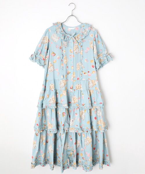 PINK HOUSE / ピンクハウス ロング・マキシ丈ワンピース | 幸見うさぎプリントフリルワンピース（ソライロ）