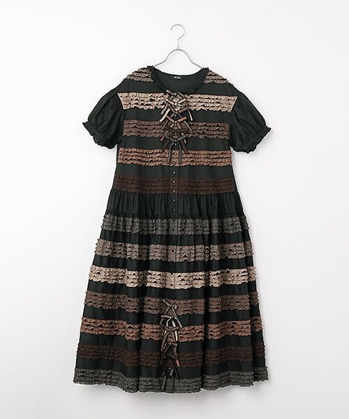 PINK HOUSE / ピンクハウス ロング・マキシ丈ワンピース | フリル使いローンワンピース（クロ）