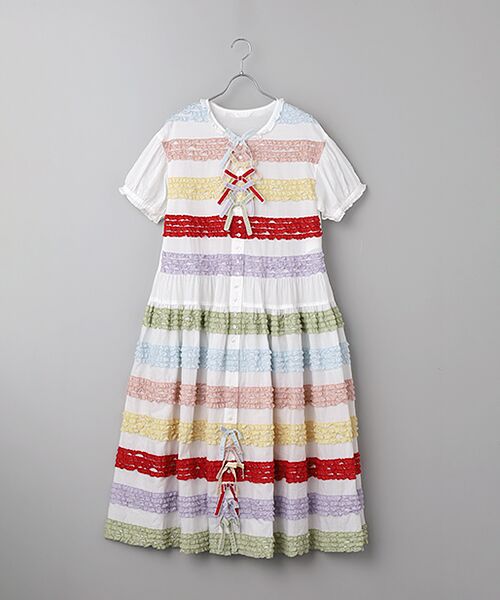 PINK HOUSE / ピンクハウス ロング・マキシ丈ワンピース | フリル使いローンワンピース（シロ）