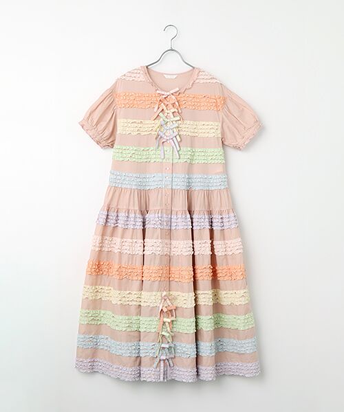 PINK HOUSE / ピンクハウス ロング・マキシ丈ワンピース | フリル使いローンワンピース（ピンク）