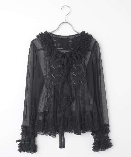 PINK HOUSE / ピンクハウス シャツ・ブラウス | ドットチュールオーバーブラウス（クロ）