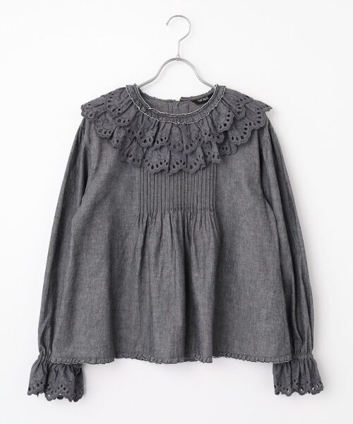 PINK HOUSE / ピンクハウス シャツ・ブラウス | スカラップレース使いダンガリーブラウス（クロ）