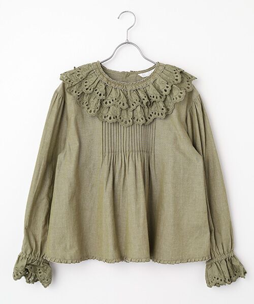 PINK HOUSE / ピンクハウス シャツ・ブラウス | スカラップレース使いダンガリーブラウス（カーキ）