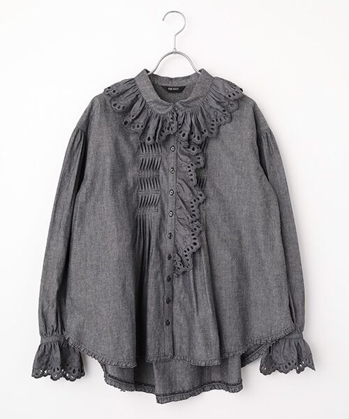 PINK HOUSE / ピンクハウス シャツ・ブラウス | スカラップレース使いダンガリーシャツブラウス（クロ）