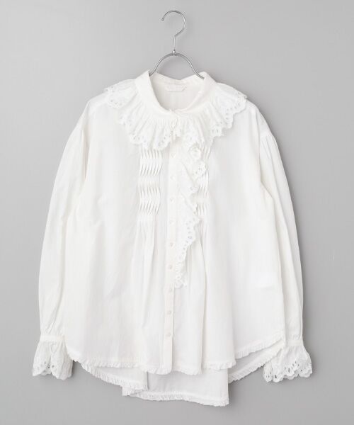 PINK HOUSE / ピンクハウス シャツ・ブラウス | スカラップレース使いダンガリーシャツブラウス（シロ）