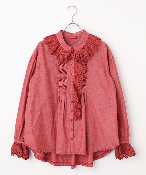 PINK HOUSE / ピンクハウス シャツ・ブラウス | スカラップレース使いダンガリーシャツブラウス（アカ）