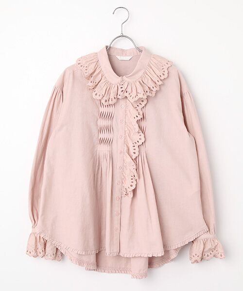 PINK HOUSE / ピンクハウス シャツ・ブラウス | スカラップレース使いダンガリーシャツブラウス（ピンク）