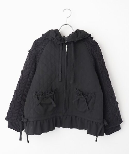 PINK HOUSE / ピンクハウス ブルゾン | ニット袖付きキルティングブルゾン（クロ）