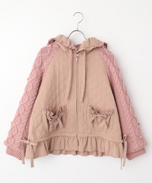 PINK HOUSE / ピンクハウス ブルゾン | ニット袖付きキルティングブルゾン（ピンクベージュ）