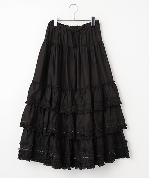 PINK HOUSE / ピンクハウス ロング・マキシ丈スカート | フリル使いローンスカート（クロ）